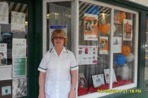 Gwen Pay with MNDA window at Sturry Pharmacy